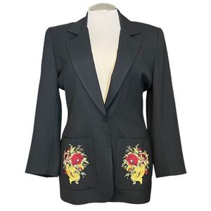 HI Studio‎ Women’s Vintage Black Floral Embroidered Pockets Blazer USA
